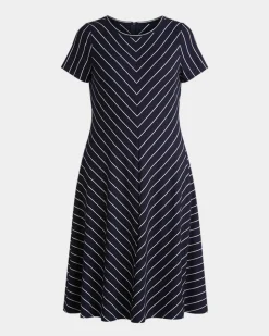 Imani Ponte Dress Navy Pinstripe