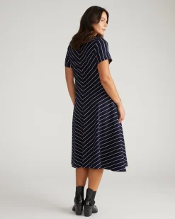 Imani Ponte Dress Navy Pinstripe