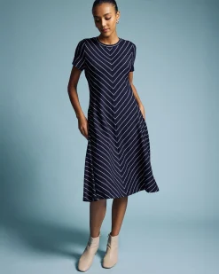 Imani Ponte Dress Navy Pinstripe