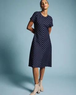 Imani Ponte Dress Navy Pinstripe