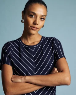 Imani Ponte Dress Navy Pinstripe