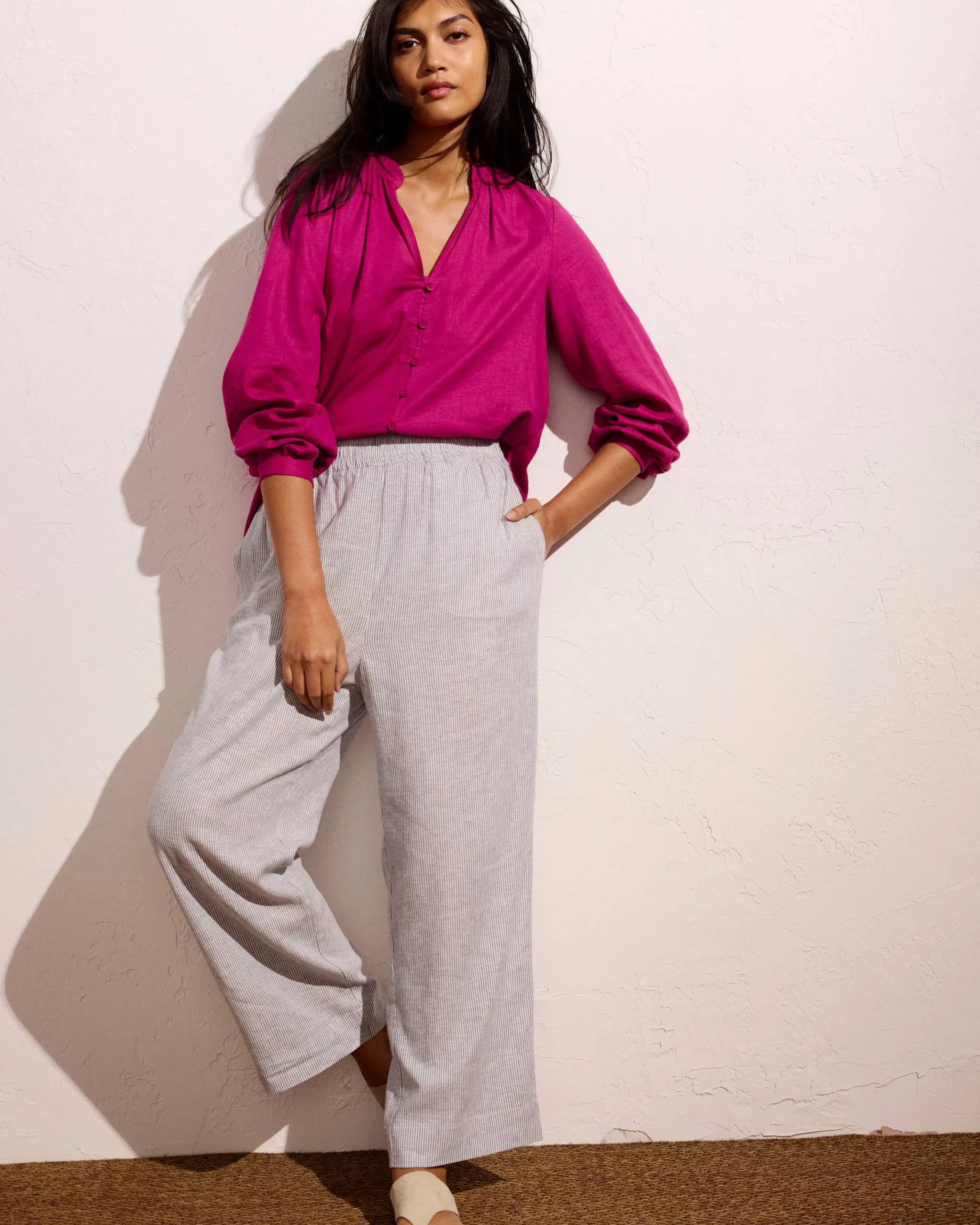 Iris Linen Blend Easy Pull-On Pants Beach Stripe