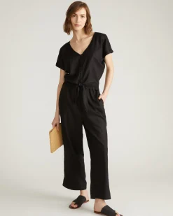 Iris Linen Blend Easy Pull-On Pants Black