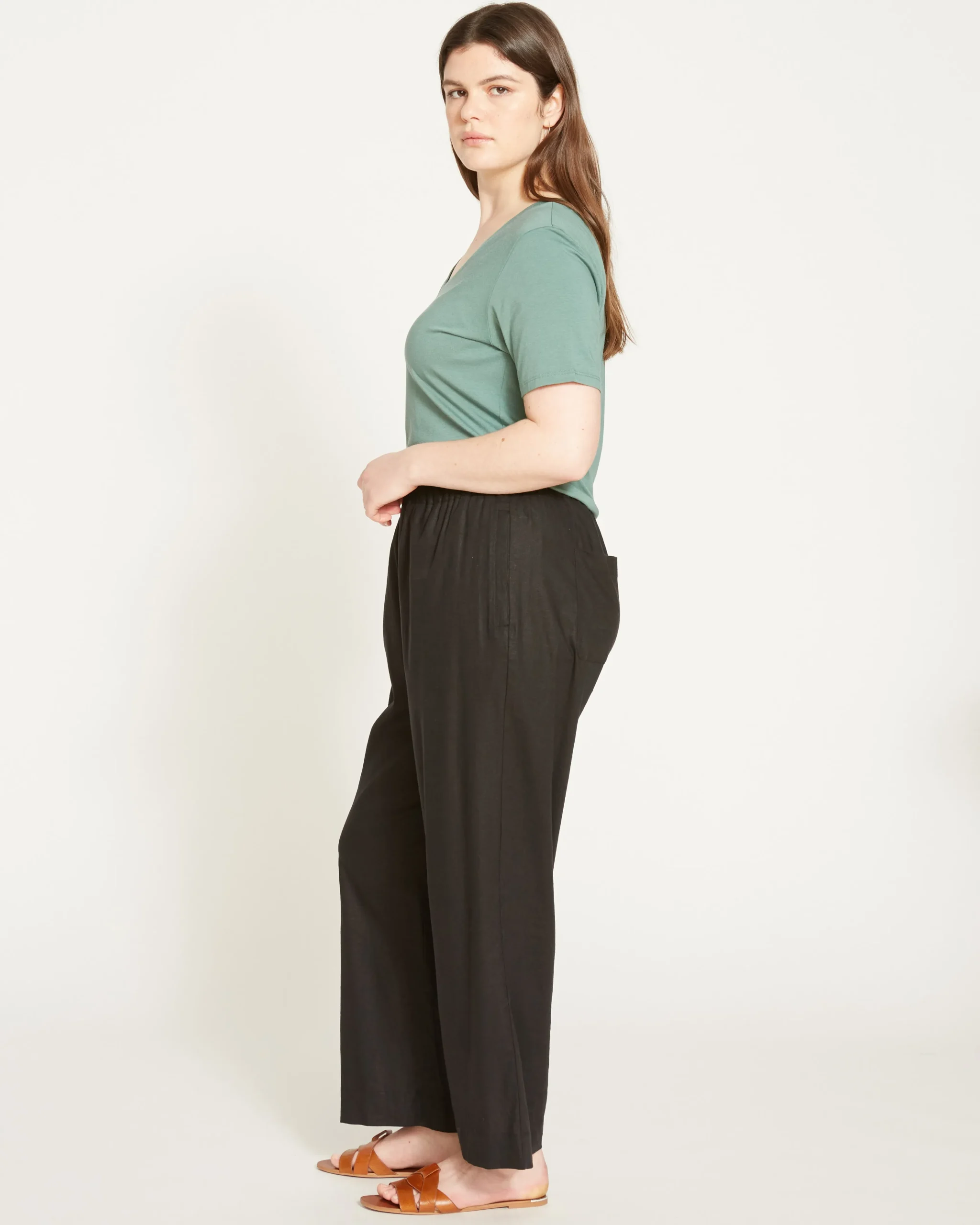 Iris Linen Blend Easy Pull-On Pants Black