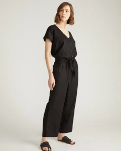 Iris Linen Blend Easy Pull-On Pants Black