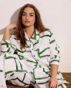 Iris Linen Blend Easy Pull-On Pants Green Paint Print