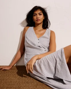 Islet Button-Down Linen Blend Maxi Dress Beach Stripe