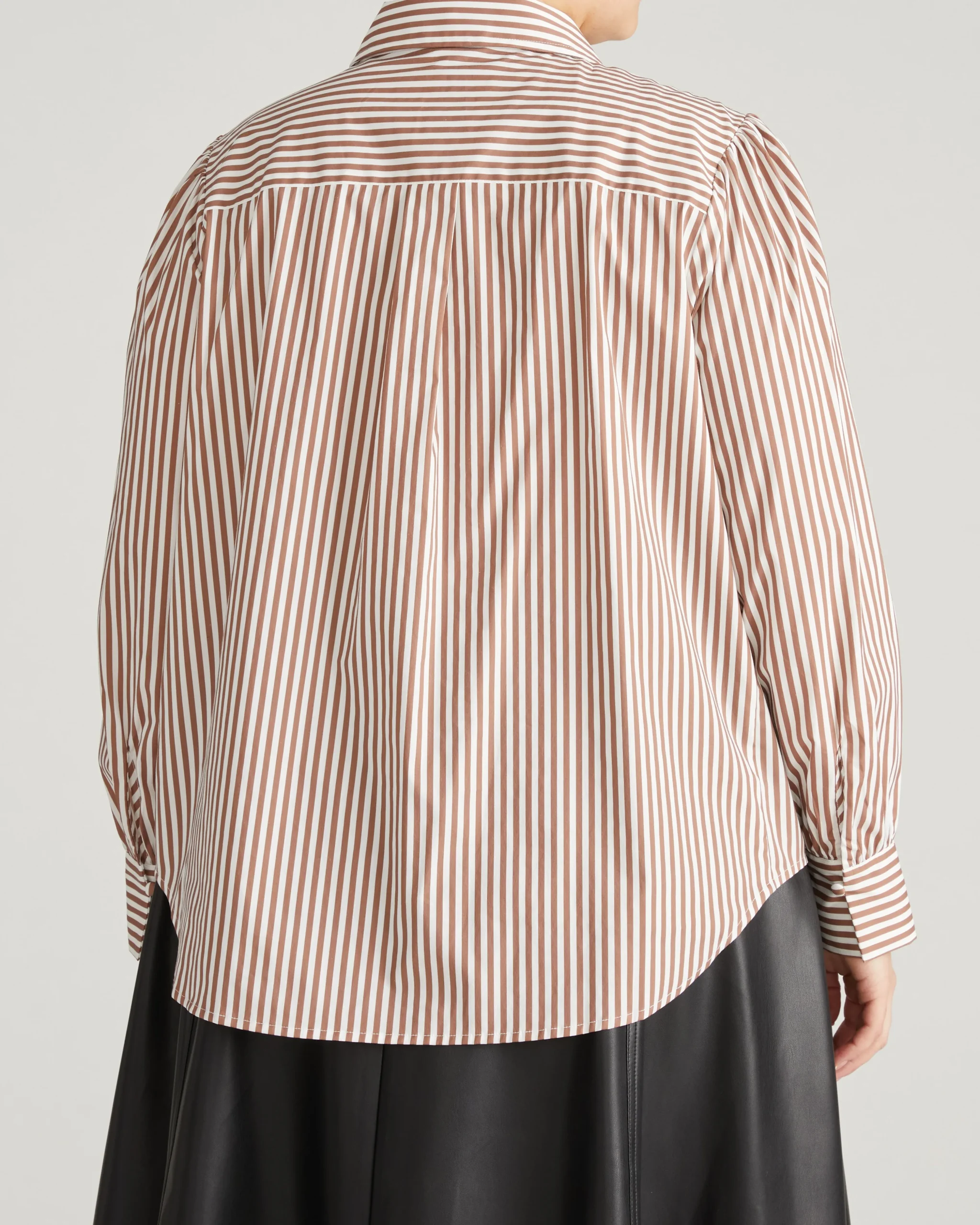 Janet Tie-Neck Cotton Poplin Shirt Allspice/White Stripe