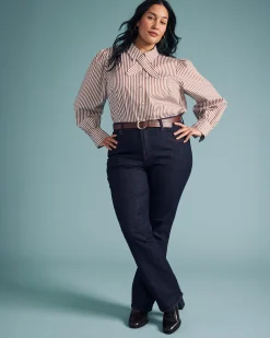 Janet Tie-Neck Cotton Poplin Shirt Allspice/White Stripe