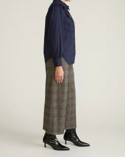 Janet Tie-Neck Cotton Poplin Shirt Navy