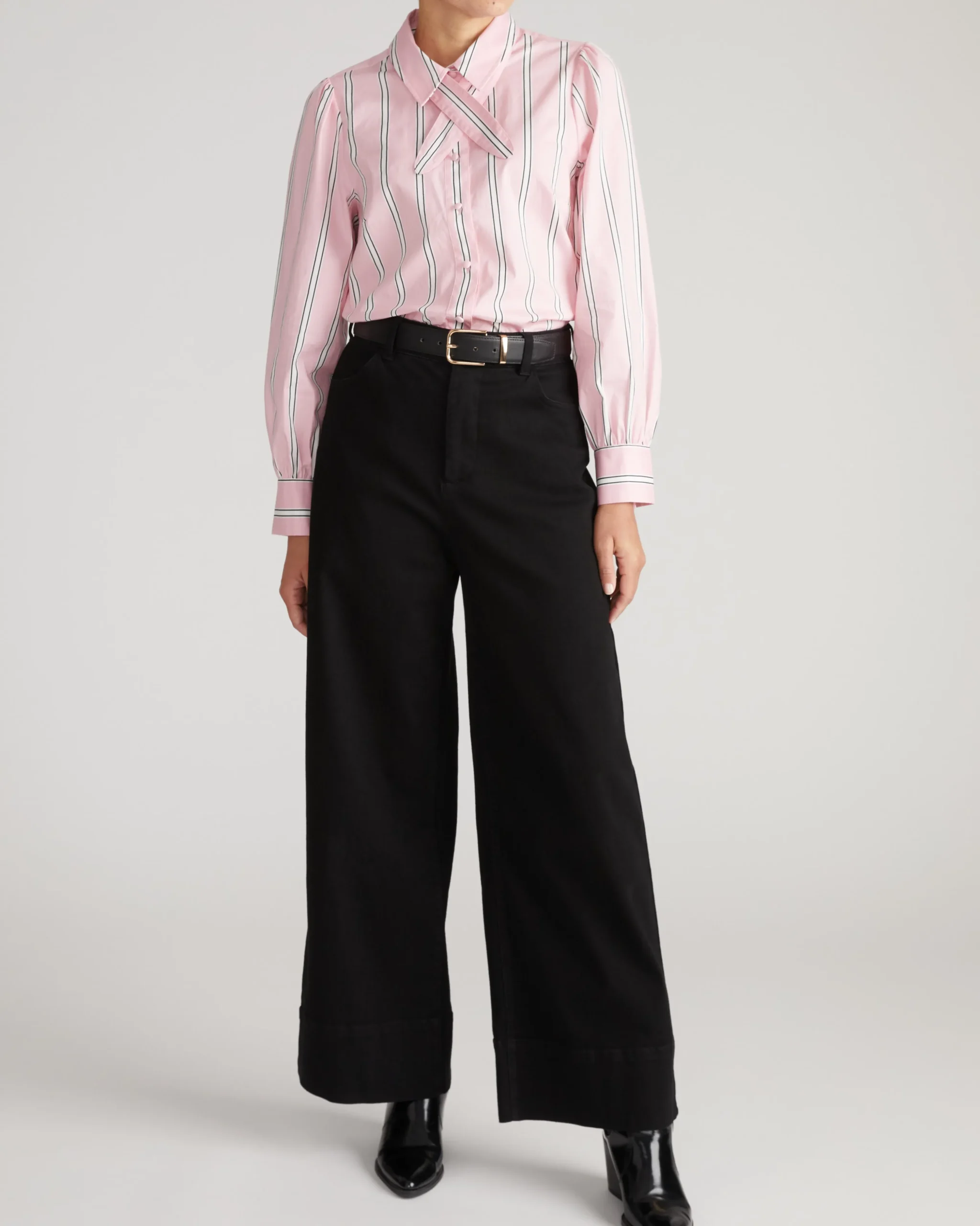 Janet Tie-Neck Cotton Poplin Shirt Pink Horizon Stripe