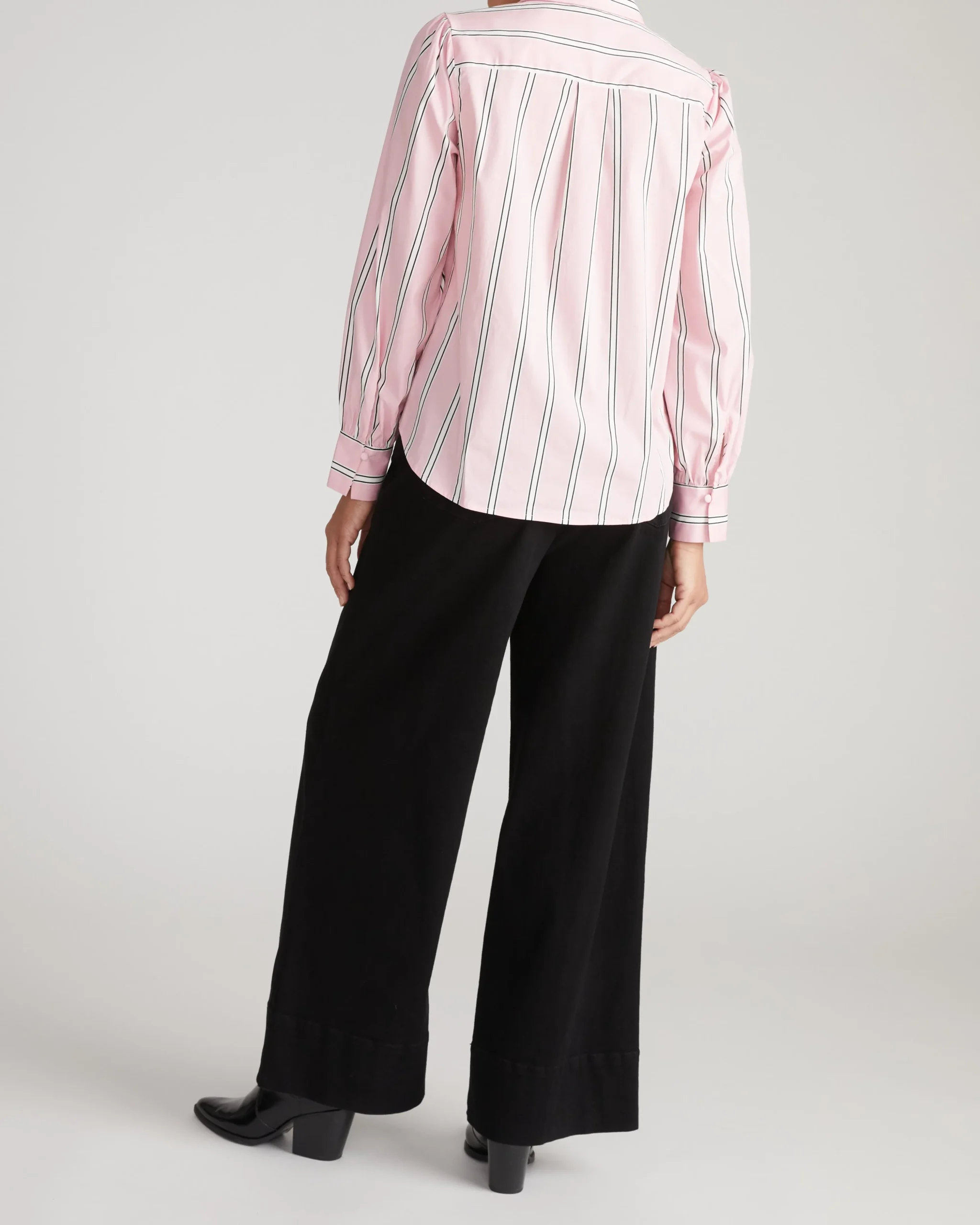 Janet Tie-Neck Cotton Poplin Shirt Pink Horizon Stripe