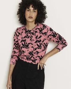 Joan Liquid Jersey Long Sleeve Top Pink Sgraffito Print