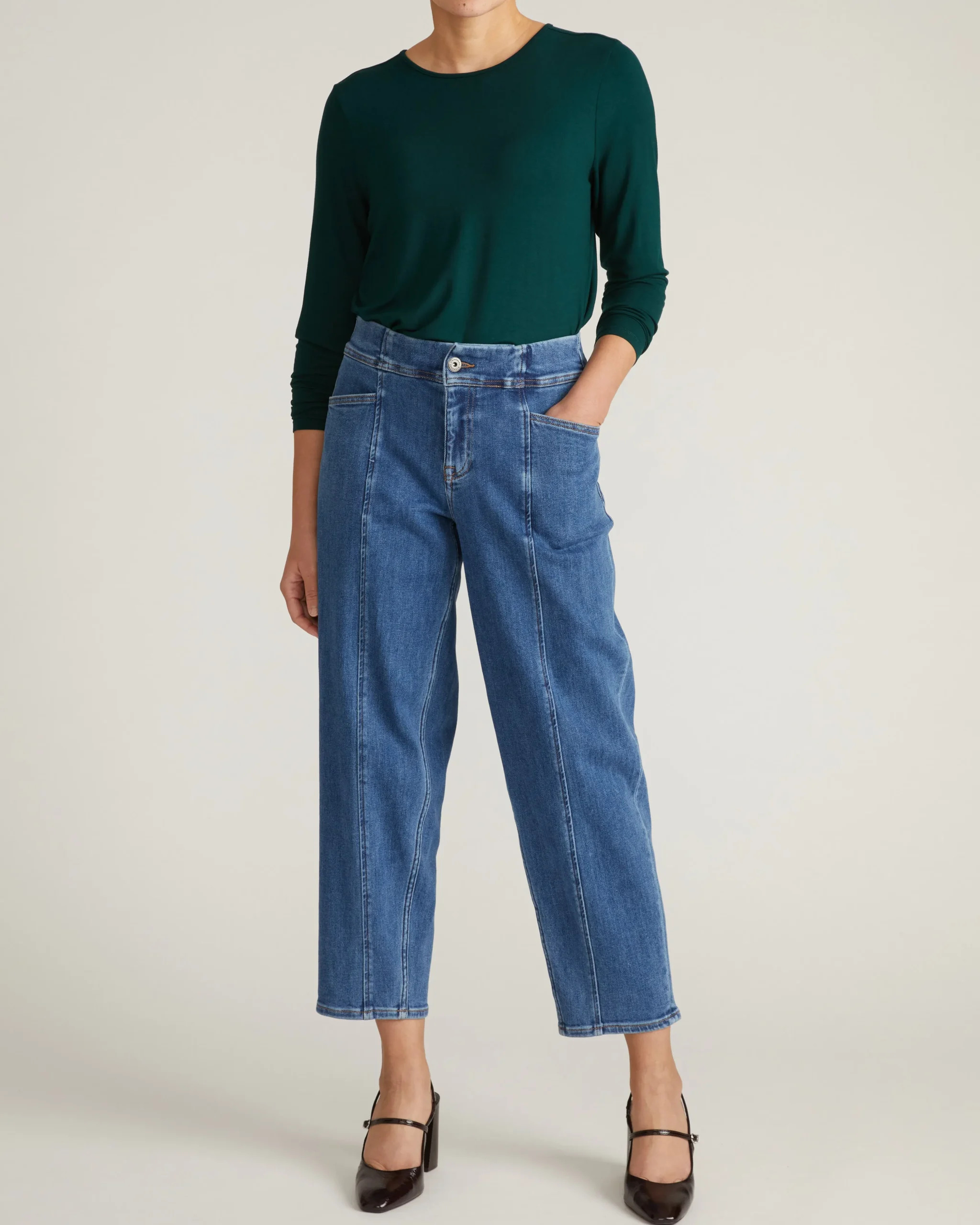 Joan Liquid Jersey Long Sleeve Top Forest Green