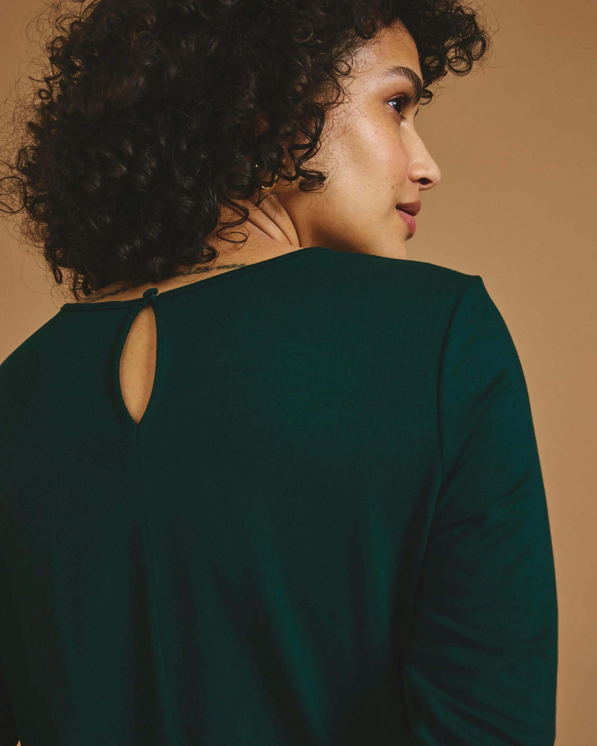 Joan Liquid Jersey Long Sleeve Top Forest Green