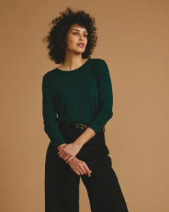 Joan Liquid Jersey Long Sleeve Top Forest Green