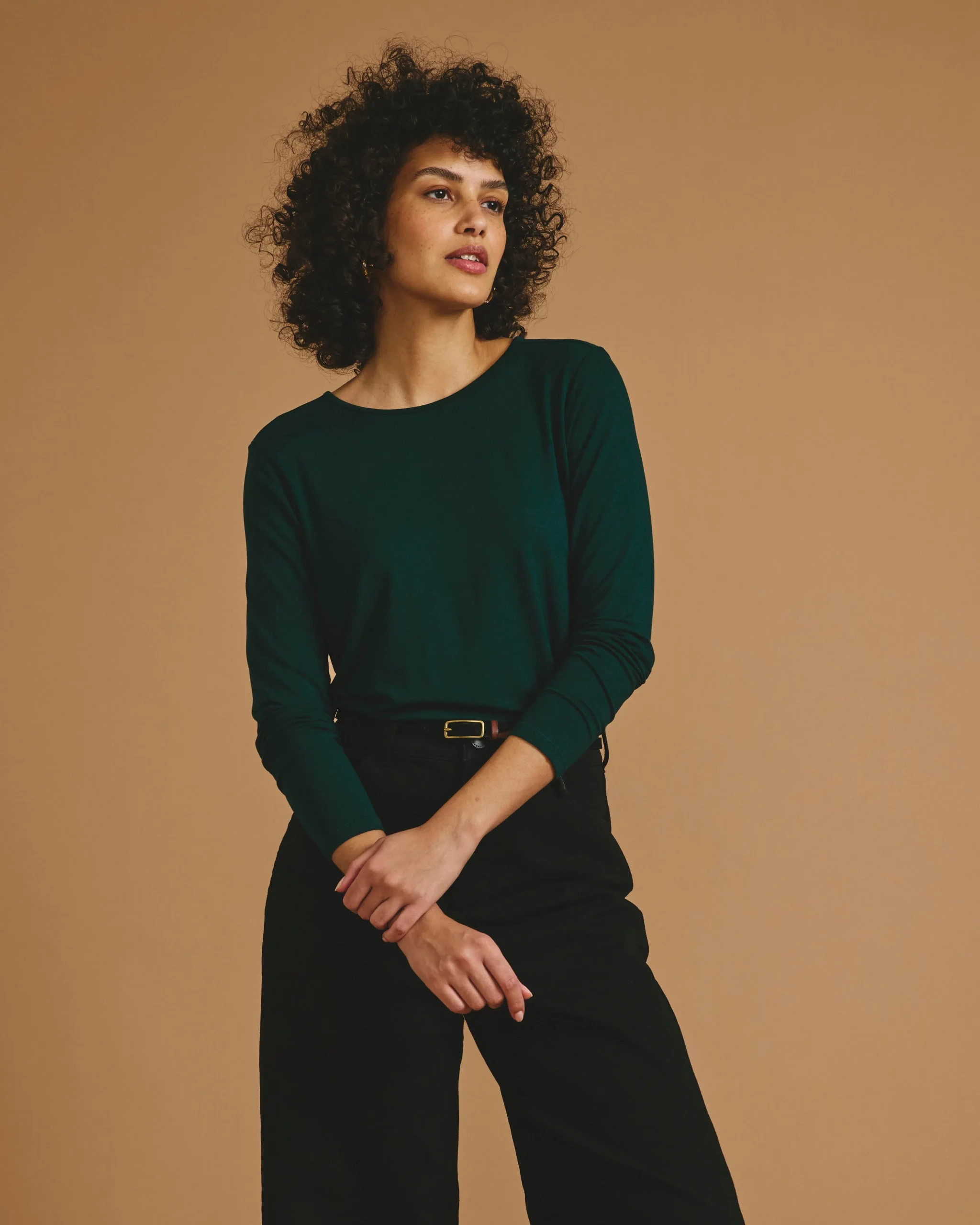 Joan Liquid Jersey Long Sleeve Top Forest Green