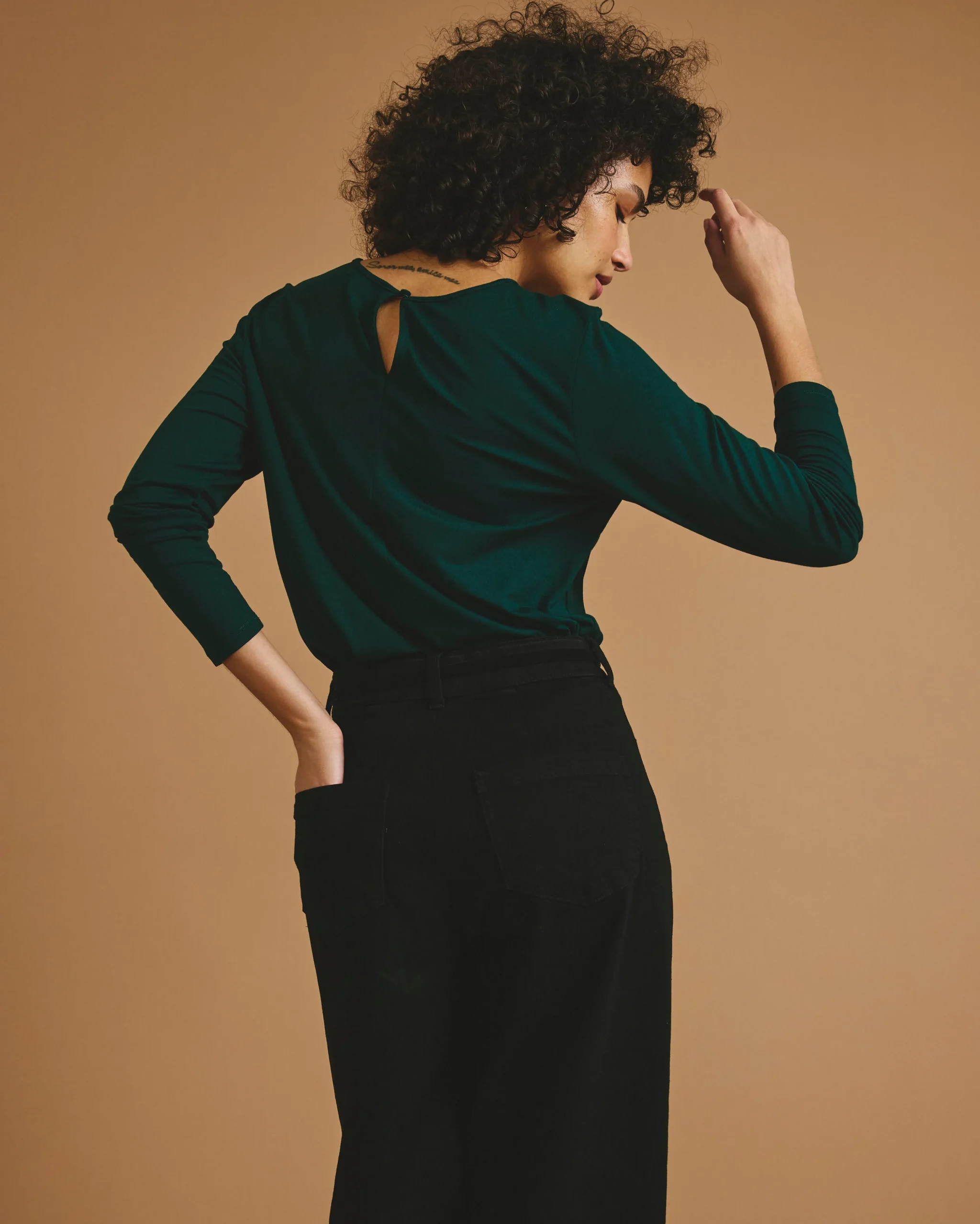 Joan Liquid Jersey Long Sleeve Top Forest Green