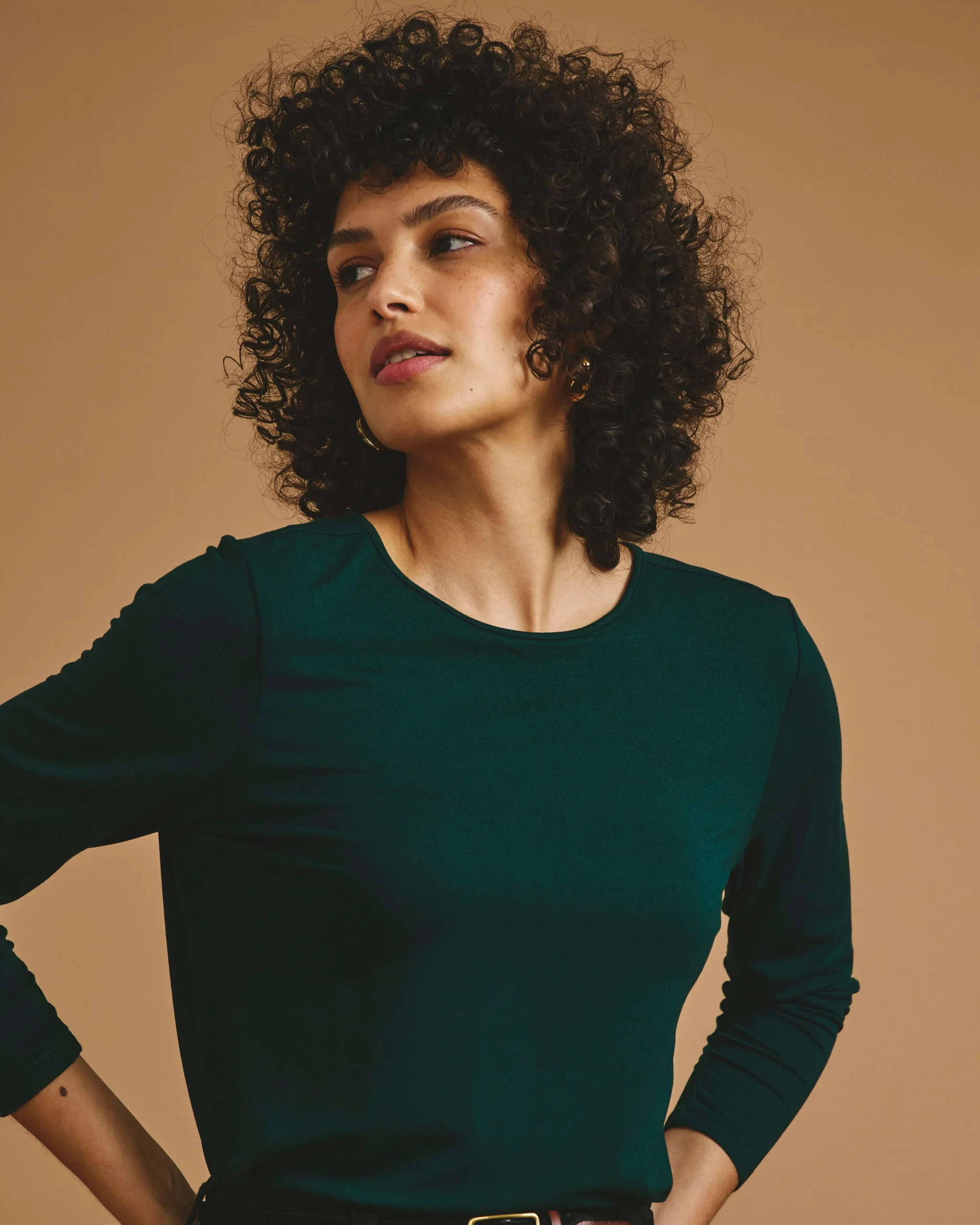 Joan Liquid Jersey Long Sleeve Top Forest Green