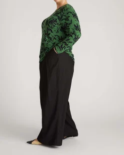 Joan Liquid Jersey Long Sleeve Top Green Sgraffito Print