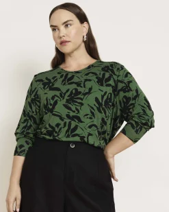Joan Liquid Jersey Long Sleeve Top Green Sgraffito Print