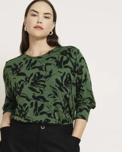 Joan Liquid Jersey Long Sleeve Top Green Sgraffito Print