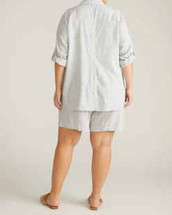 Juniper Linen Blend Easy Pull-On Shorts Beach Stripe