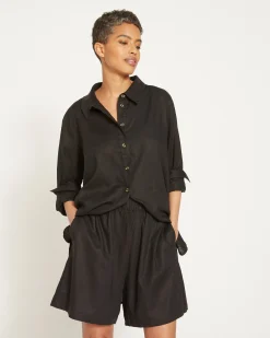 Juniper Linen Blend Easy Pull-On Shorts Black