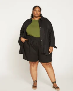 Juniper Linen Blend Easy Pull-On Shorts Black