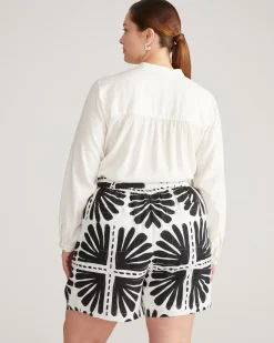 Juniper Linen Blend Easy Pull-On Shorts Ink Bloom Print