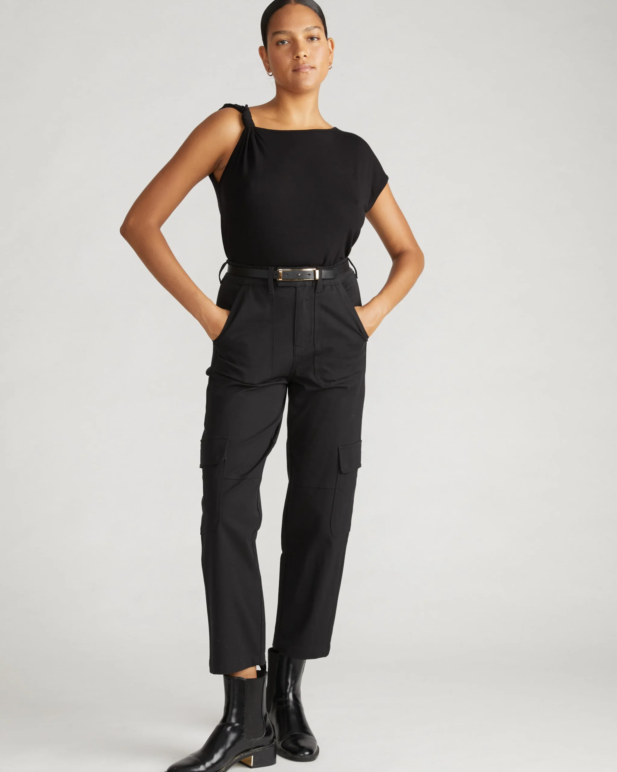 Karlee Stretch Cotton Twill Cargo Pants Black