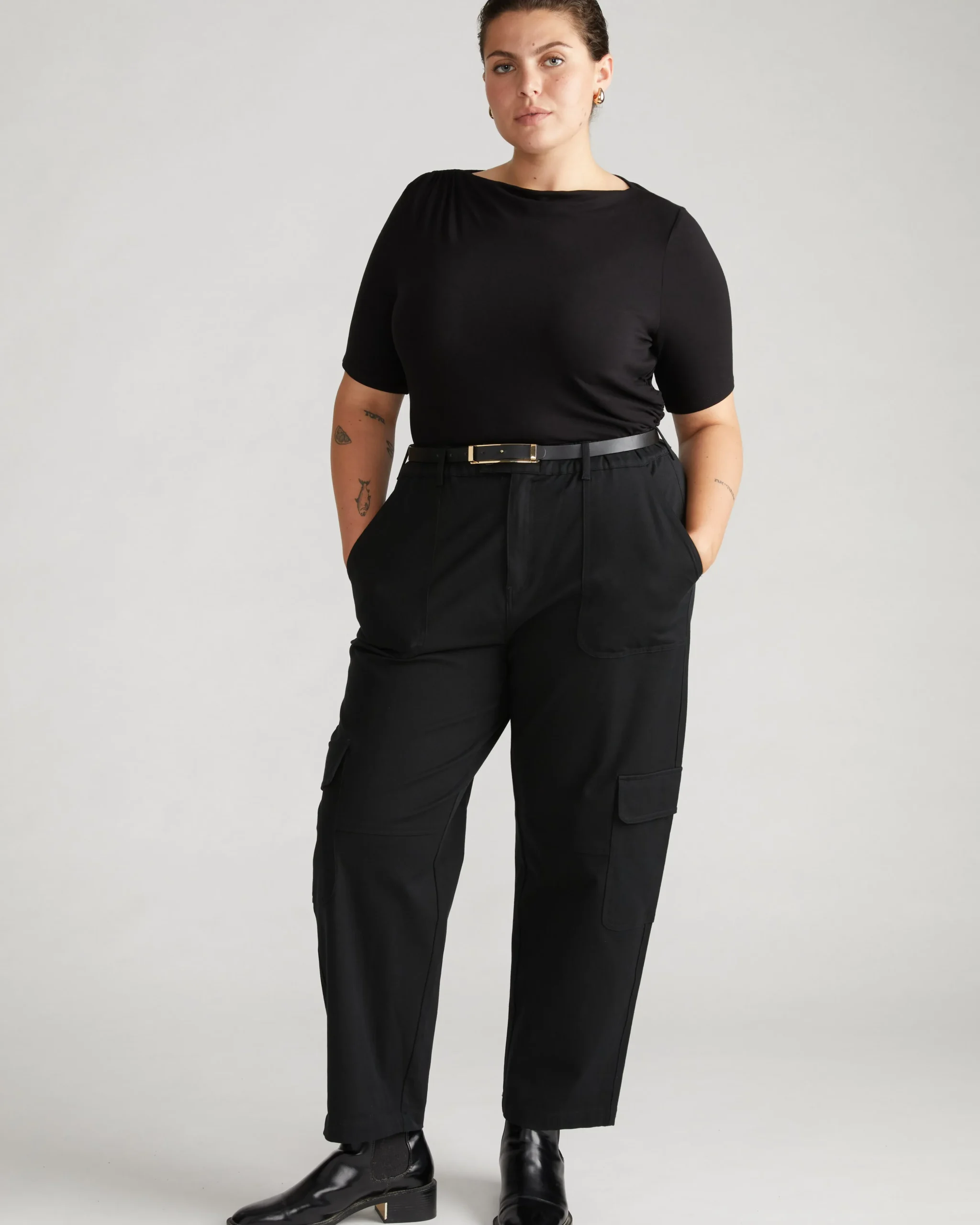 Karlee Stretch Cotton Twill Cargo Pants Black