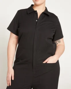 Kate Stretch Cotton Twill Jumpsuit Black