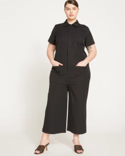 Kate Stretch Cotton Twill Jumpsuit Black