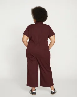 Kate Stretch Cotton Twill Jumpsuit Black Cherry