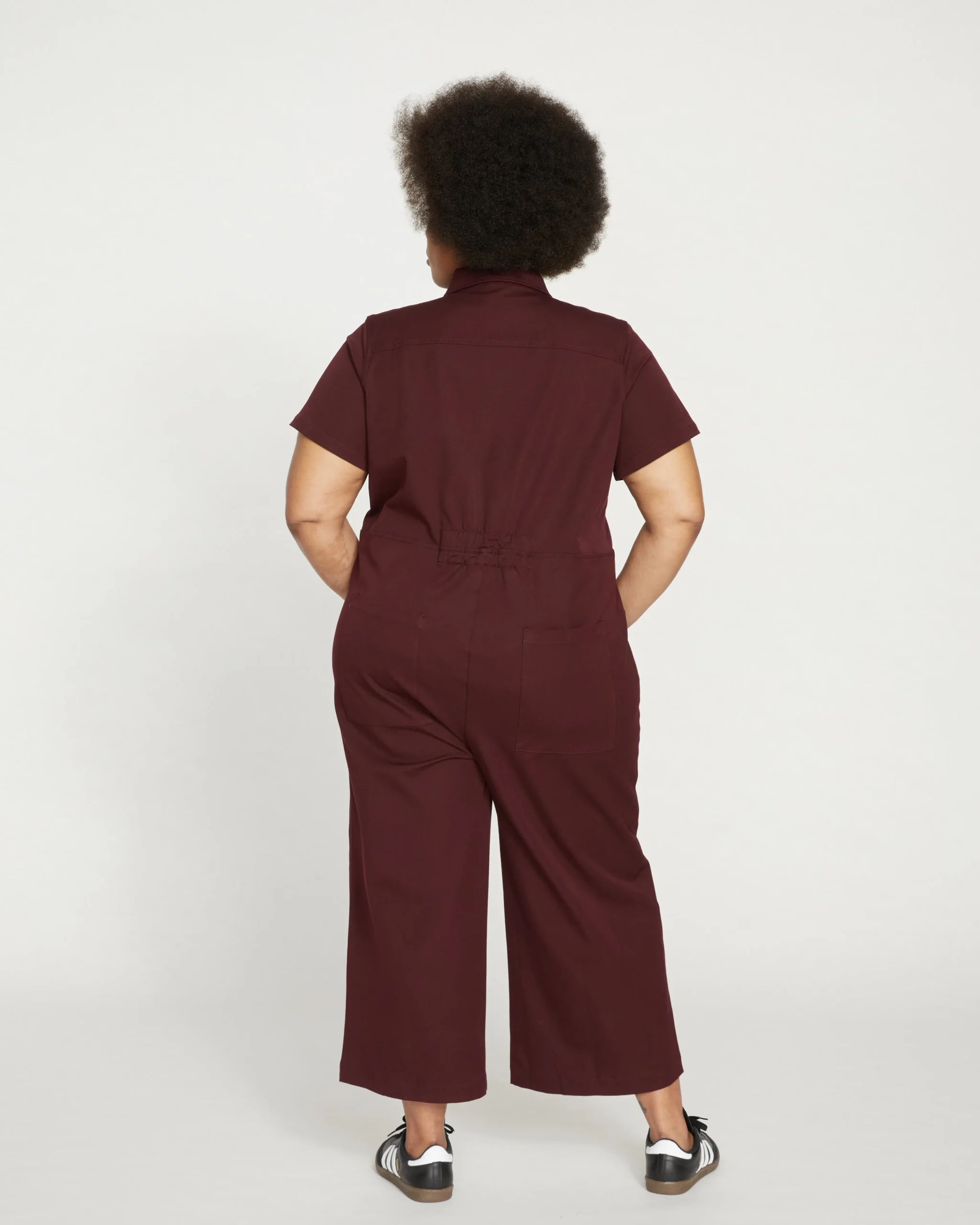 Kate Stretch Cotton Twill Jumpsuit Black Cherry