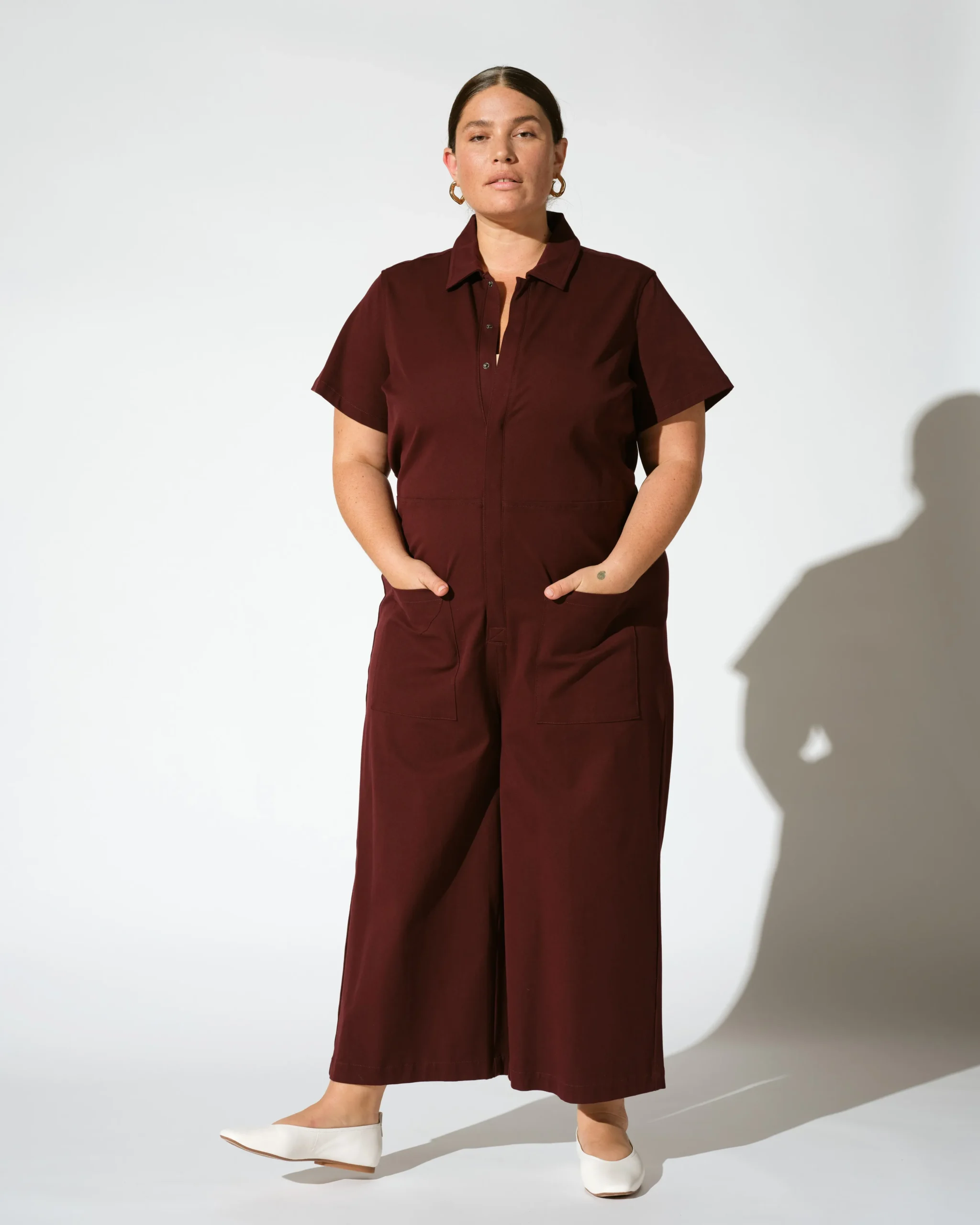 Kate Stretch Cotton Twill Jumpsuit Black Cherry