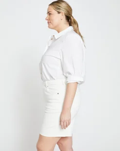 Katie High Rise Crossover Denim Shorts White