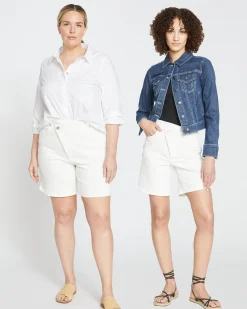 Katie High Rise Crossover Denim Shorts White