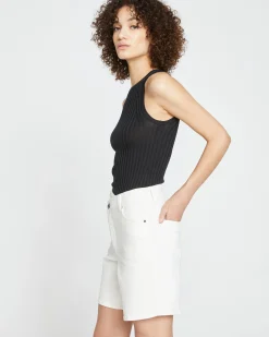 Katie High Rise Crossover Denim Shorts White