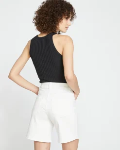 Katie High Rise Crossover Denim Shorts White