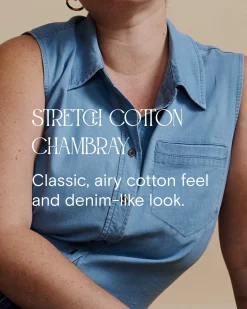 Kendra Cotton Chambray Tank Dress Cove Blue