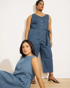 Kendra Cotton Chambray Tank Dress Cove Blue