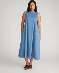 Kendra Cotton Chambray Tank Dress Cove Blue