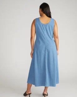 Kendra Cotton Chambray Tank Dress Cove Blue