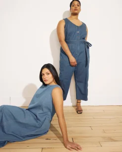 Kendra Cotton Chambray Tank Dress Cove Blue