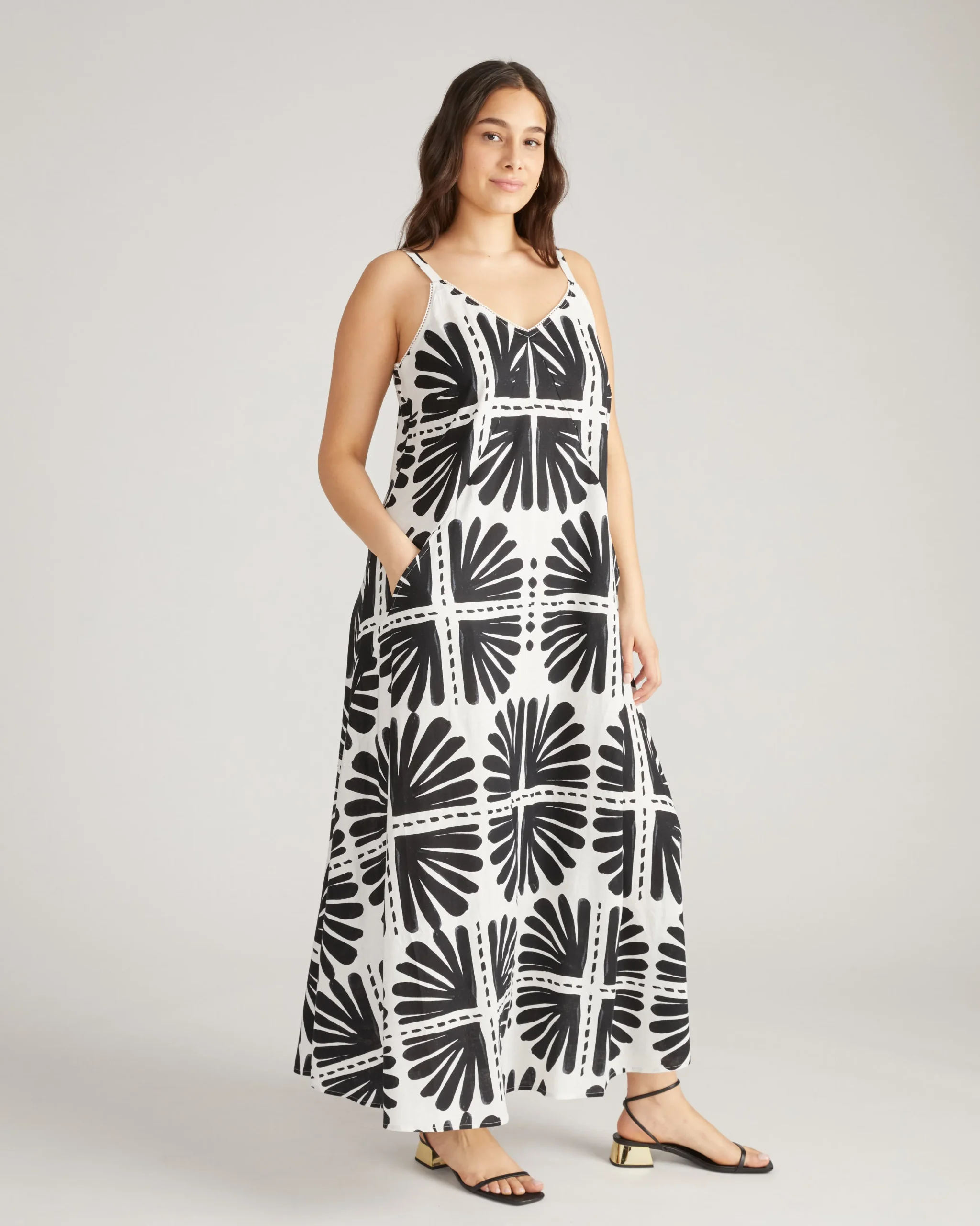 Kite Linen Blend Dress Ink Bloom Print
