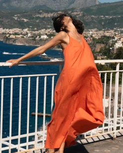 Kite Linen Blend Dress Italian Orange