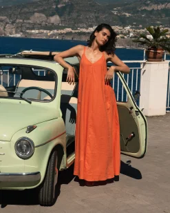 Kite Linen Blend Dress Italian Orange