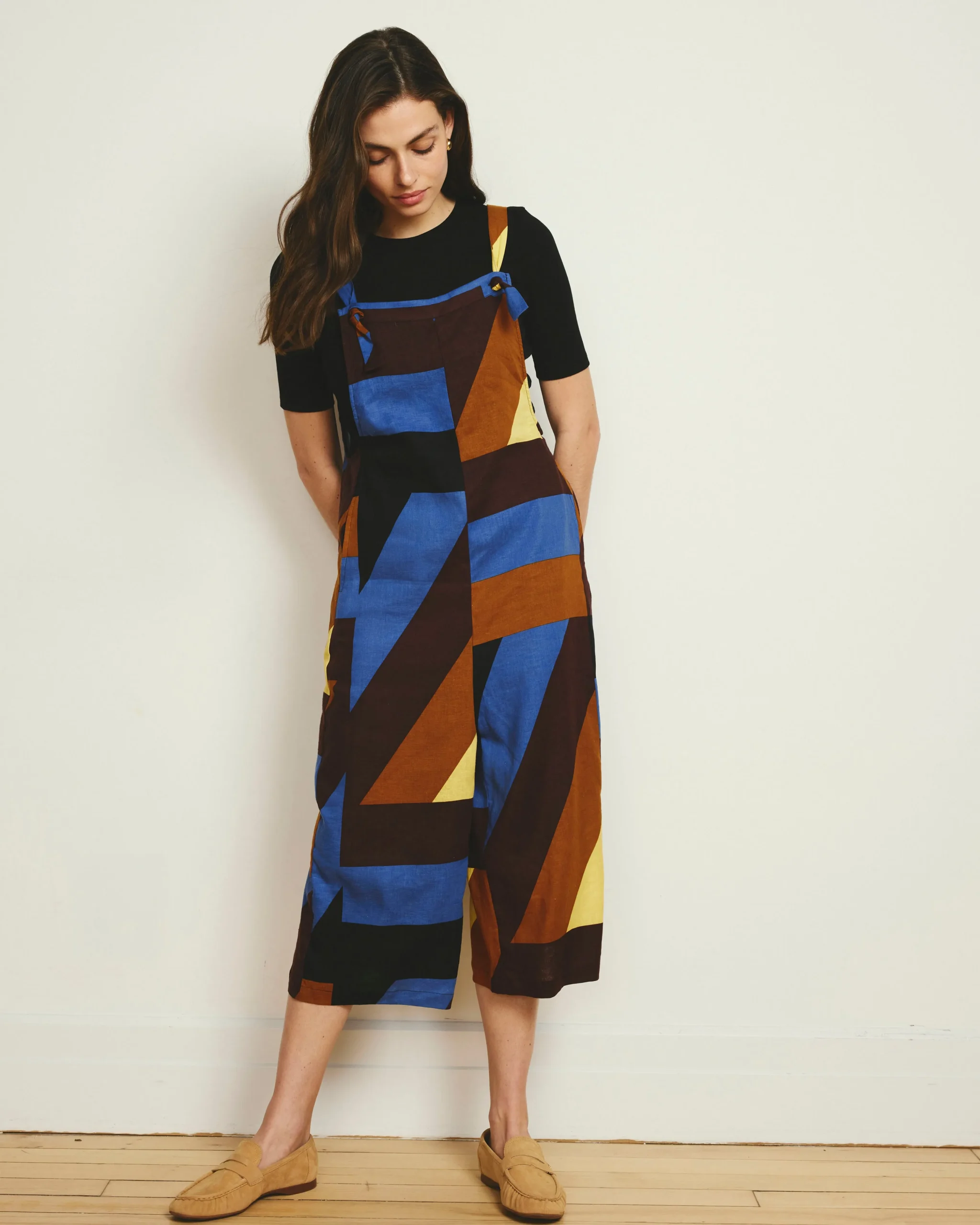 Kora Linen Blend Overalls Beach Ombra Print